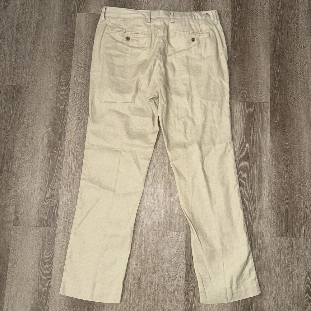 Tommy Bahama Latigo Beach Linen Blend Pants Mens 35x32 Beige Herringbone CoolMax